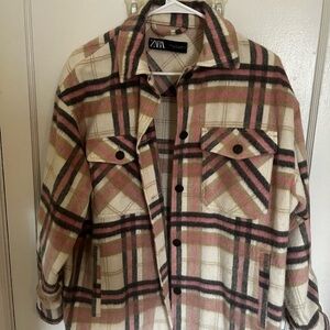 Zara Women's Plaid Jacket - Cream and Pink